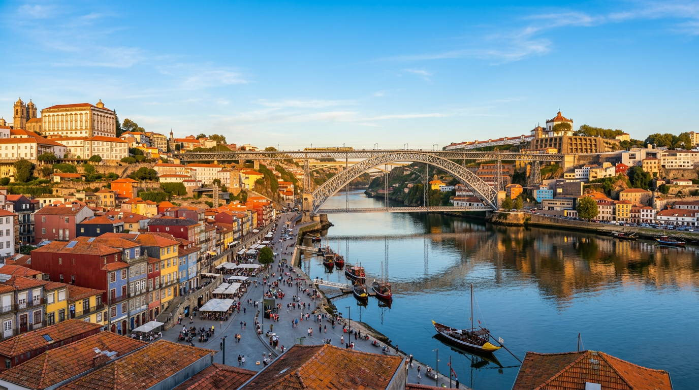 Vista da Ribeira do Porto e ponte Dom Luís I